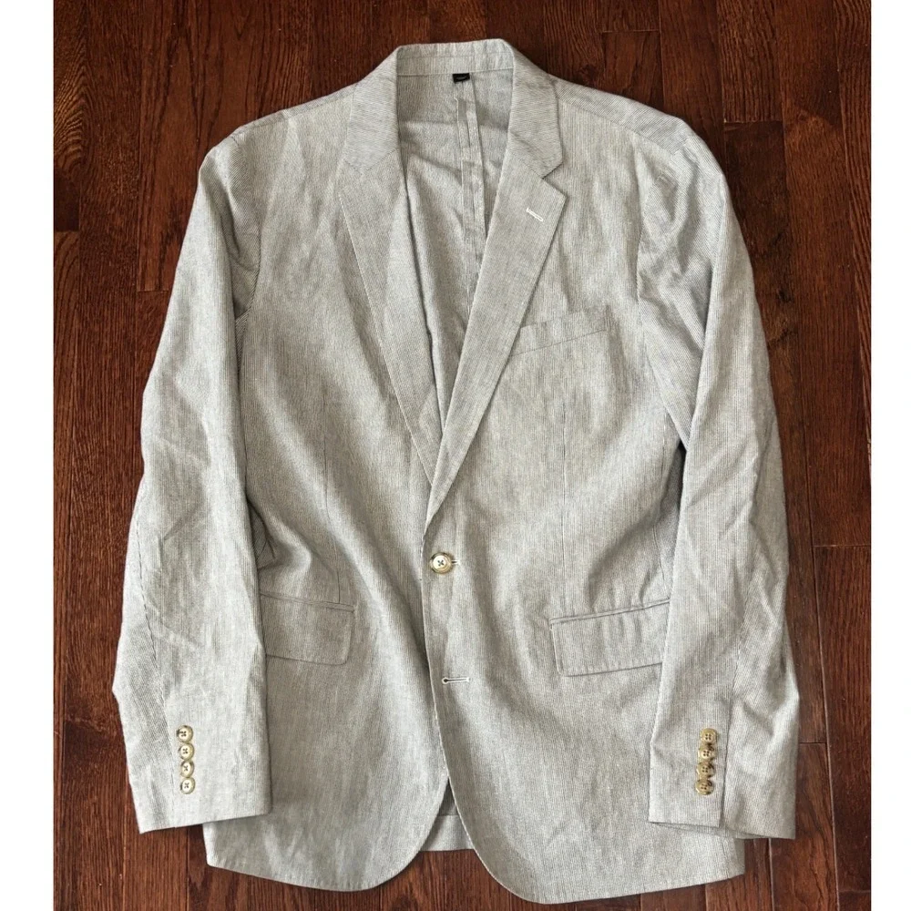 J.Crew Ludlow Blazer 40R Somelos Cotton Linen Grey Striped Sport Coat F0528